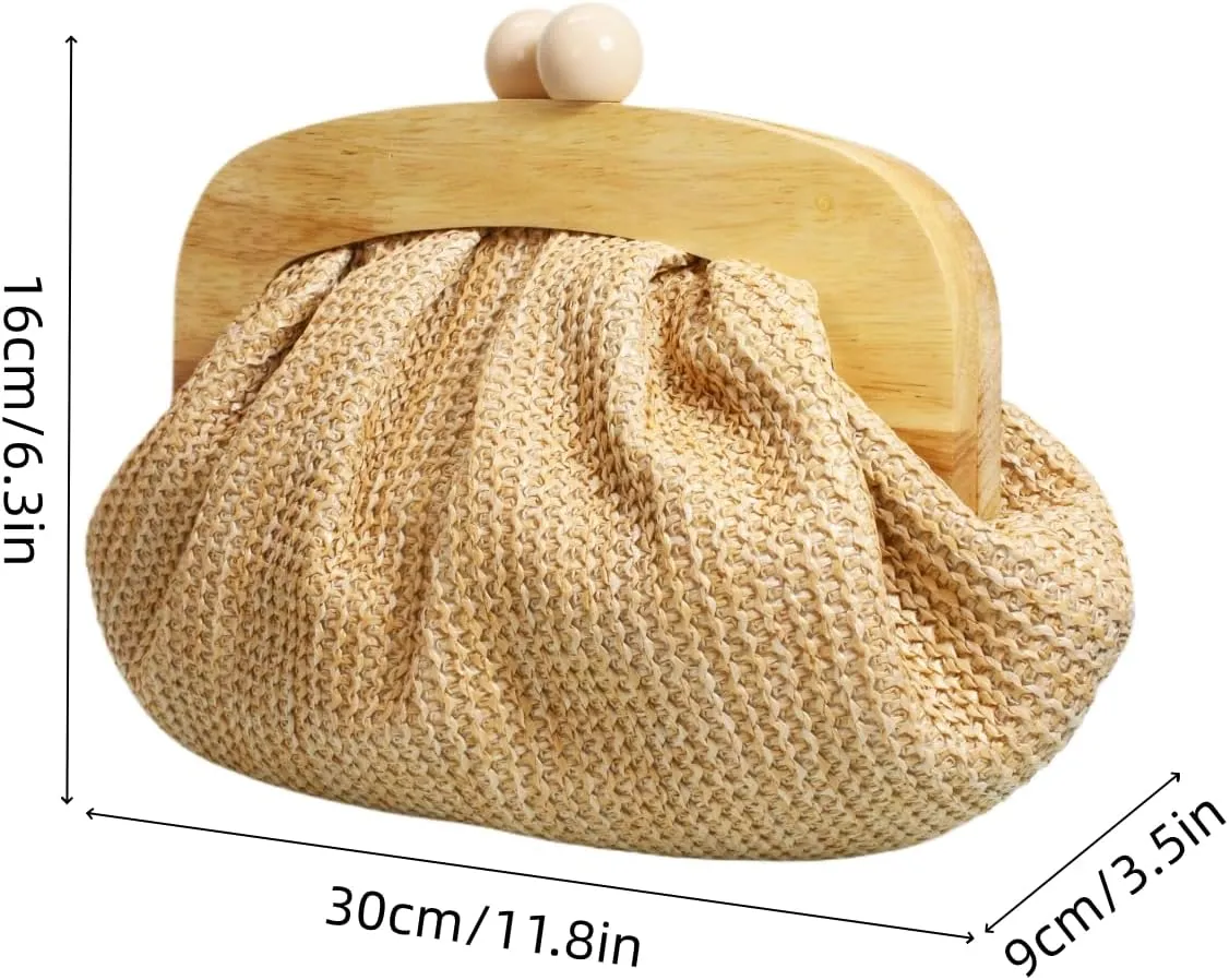UMREN Straw Dumpling Clutch Purse for Women Woven Straw Clutch Evening Handbag Summer Vacation Beach Crossbody Bag