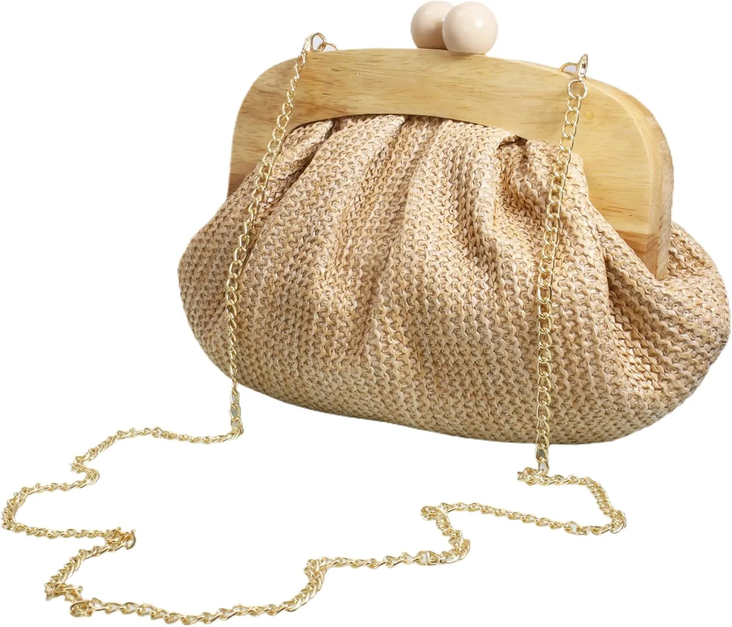 UMREN Straw Dumpling Clutch Purse for Women Woven Straw Clutch Evening Handbag Summer Vacation Beach Crossbody Bag