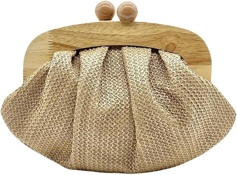 UMREN Straw Dumpling Clutch Purse for Women Woven Straw Clutch Evening Handbag Summer Vacation Beach Crossbody Bag