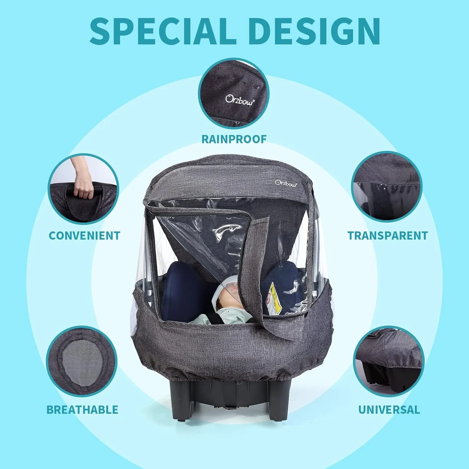 Universal Car Seat Rain Cover, Weather Shield for Infant Car Seat with Storage Bag, Side Ventilation & Handle Opening, Provides Extra Protect Baby During The Covid-19, Baby Travel Accessories, Black