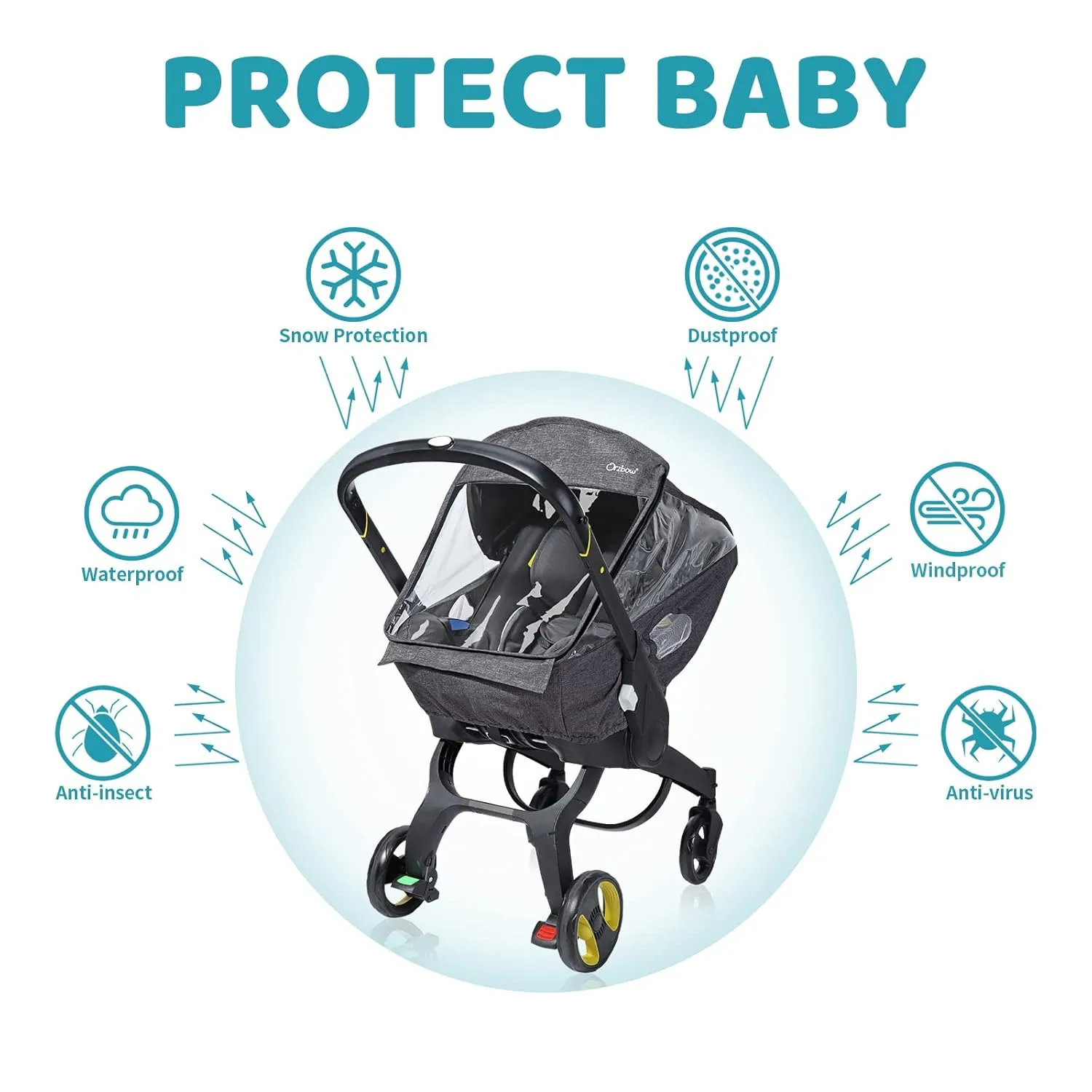 Universal Car Seat Rain Cover, Weather Shield for Infant Car Seat with Storage Bag, Side Ventilation & Handle Opening, Provides Extra Protect Baby During The Covid-19, Baby Travel Accessories, Black