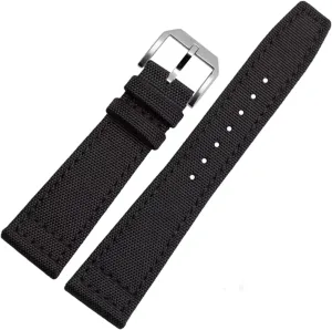 Universal Strap,20/21/22mm Men Military Sports Nylon Canvas Watchband Polished Pin Clasp Watch Bracelet Wristband(Black Silvery Clasp,21mm)