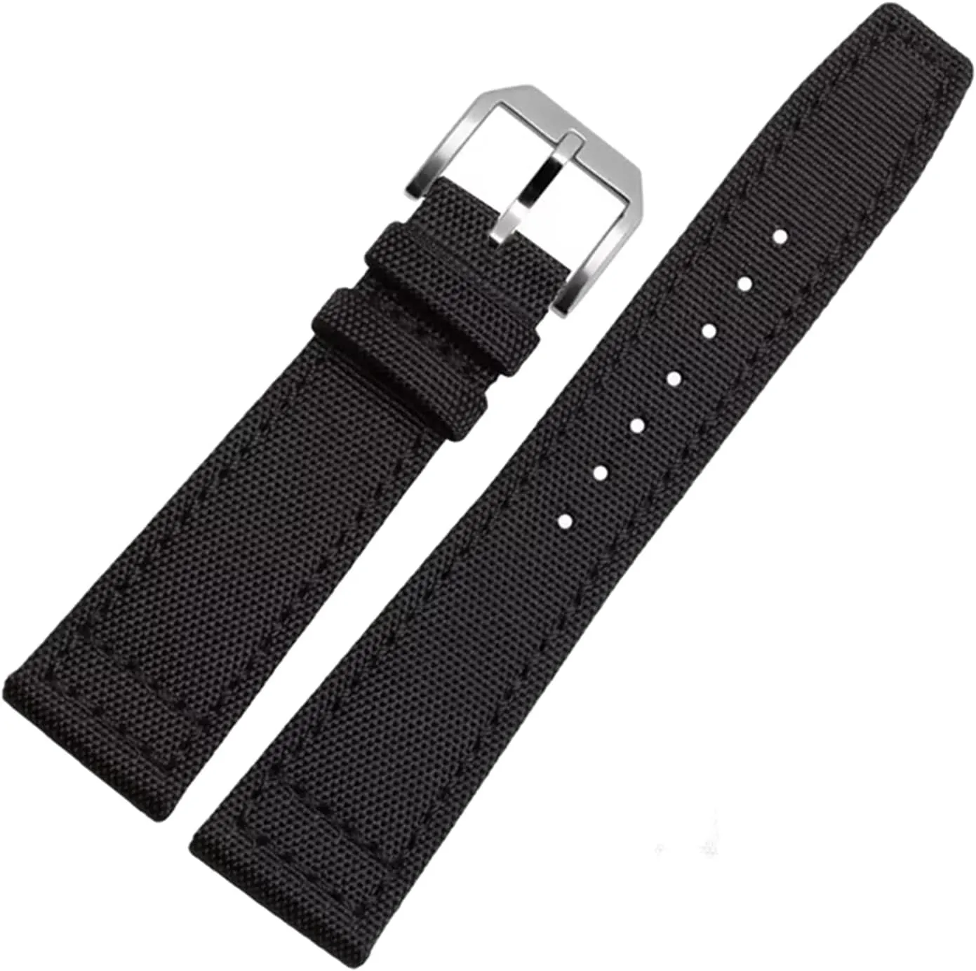 Universal Strap,20/21/22mm Men Military Sports Nylon Canvas Watchband Polished Pin Clasp Watch Bracelet Wristband(Black Silvery Clasp,21mm)