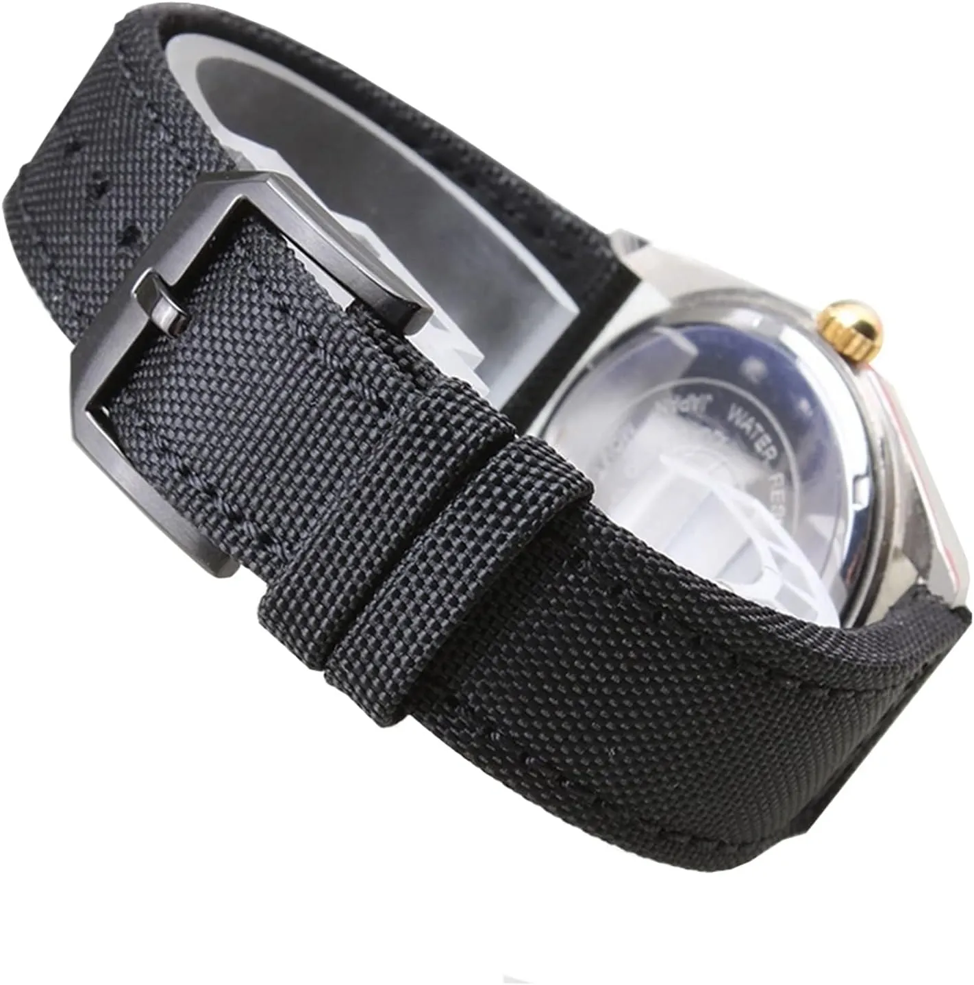 Universal Strap,20/21/22mm Men Military Sports Nylon Canvas Watchband Polished Pin Clasp Watch Bracelet Wristband(Black Silvery Clasp,21mm)