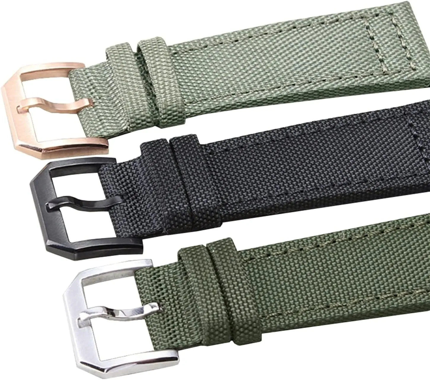 Universal Strap,20/21/22mm Men Military Sports Nylon Canvas Watchband Polished Pin Clasp Watch Bracelet Wristband(Black Silvery Clasp,21mm)