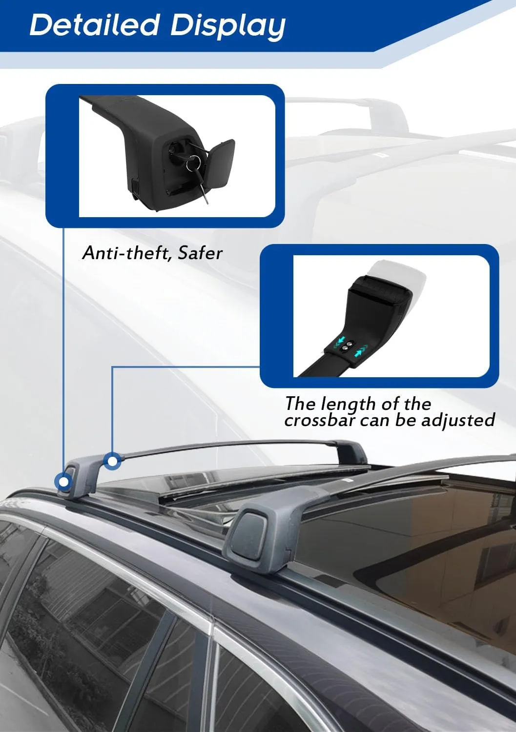 Upgraded Lockable Roof Racks Cross Bars Audi Q5 & Hybrid 2018-2024, Silent Anti-Teft 165 LBS Cross Rails for Kayak Ski Bike Snowboard