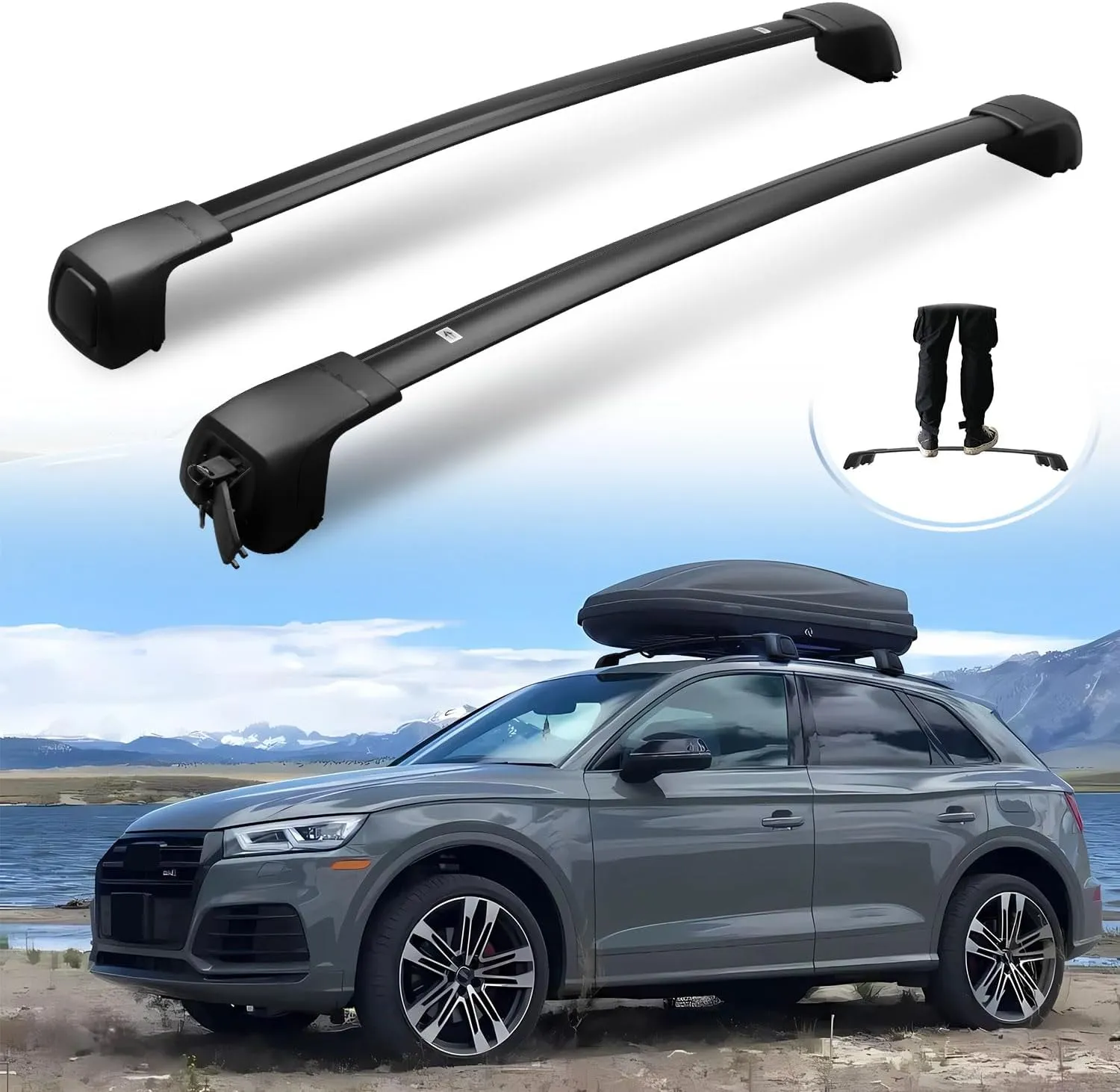 Upgraded Lockable Roof Racks Cross Bars Audi Q5 & Hybrid 2018-2024, Silent Anti-Teft 165 LBS Cross Rails for Kayak Ski Bike Snowboard