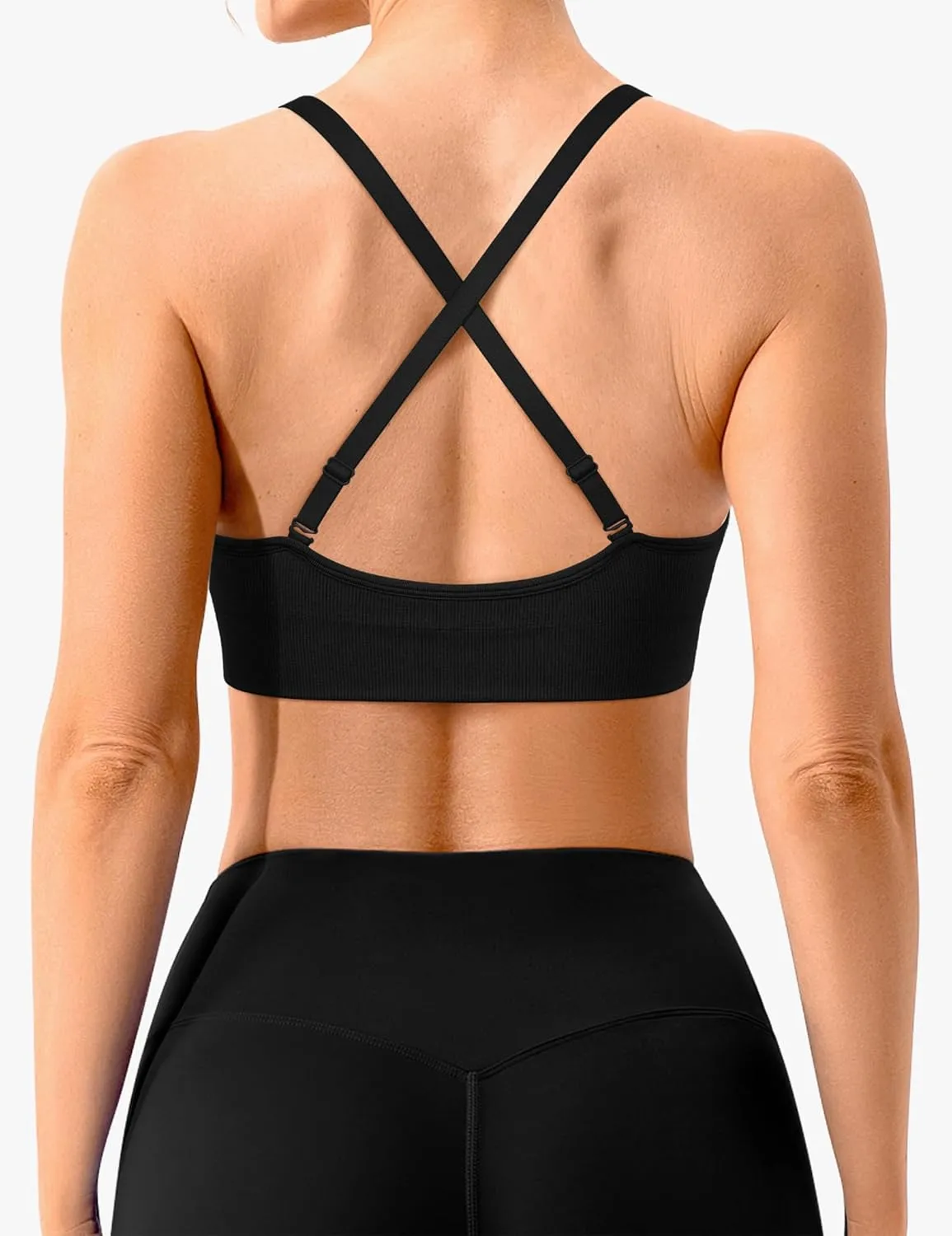 V-Neck Sports Bra for Women Adjustable Strappy Yoga Bra Spaghetti Strap Padded Workout Bra S-XL Low Impact Seamless Bralettes
