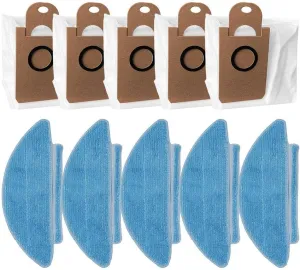 Vacuum Dust Bags Mop Cloths Replacement For Kogan Robot Vacuum Cleaner, Large Capacity Non-Woven Filter Bags,5 Pack Bags With 5 Mop Pads