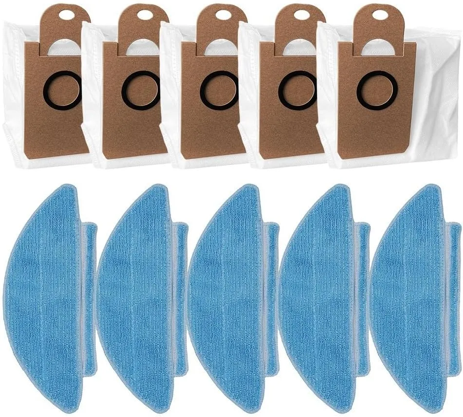 Vacuum Dust Bags Mop Cloths Replacement For Kogan Robot Vacuum Cleaner, Large Capacity Non-Woven Filter Bags,5 Pack Bags With 5 Mop Pads
