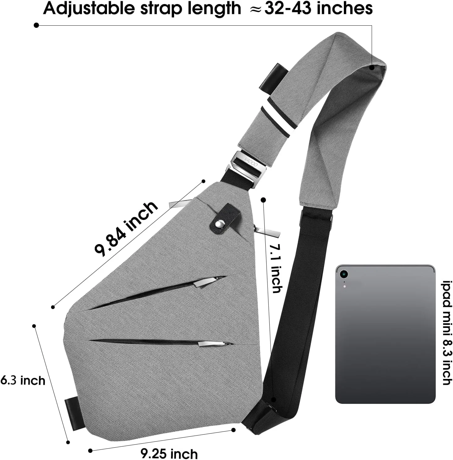 VADOO Anti-theft Crossbody Bags for Women, Shoulder Sling Bag for Men Lightweight Chest Bag for Travel Sport
