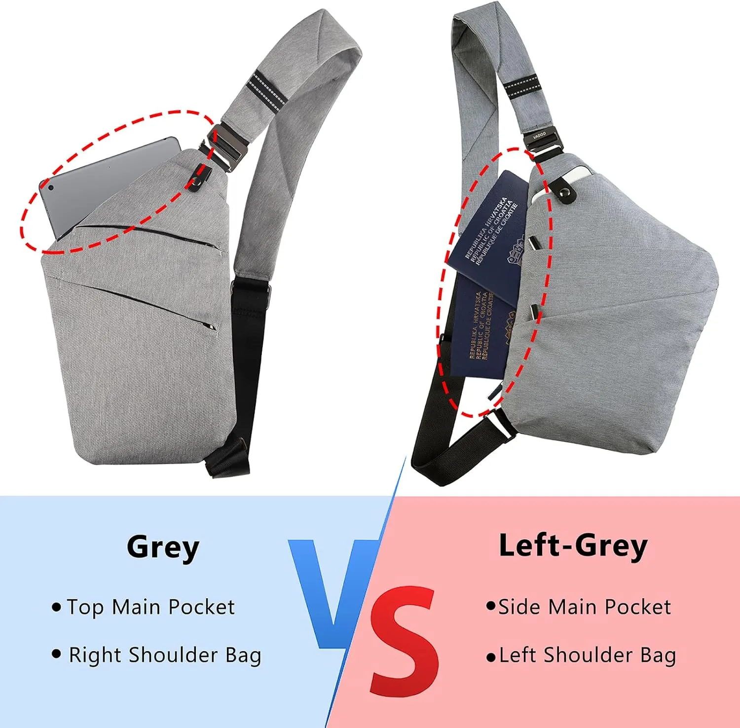 VADOO Sling Bag - Anti-theft Crossbody Shoulder Bag for Men and Women