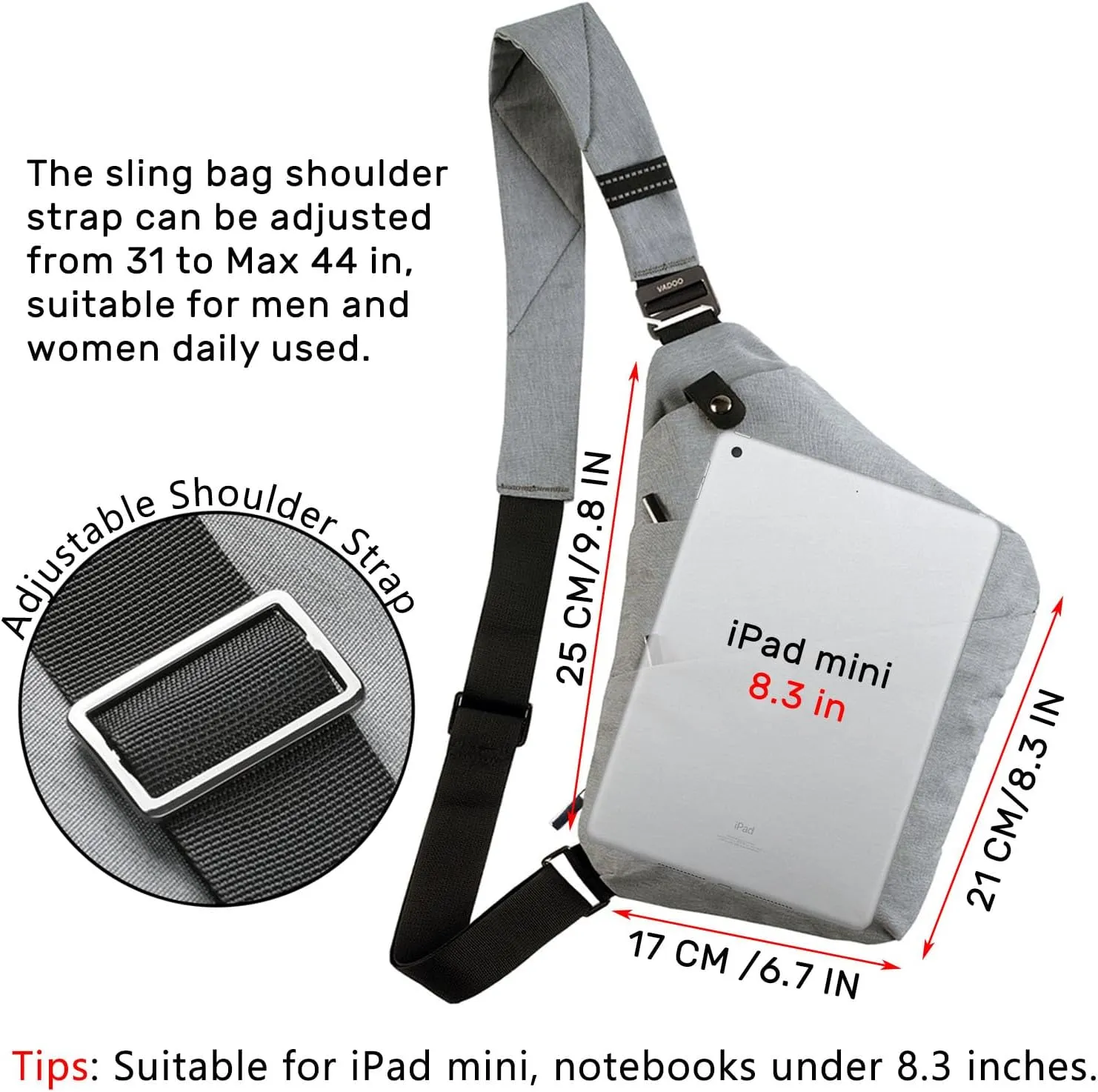VADOO Sling Bag - Anti-theft Crossbody Shoulder Bag for Men and Women