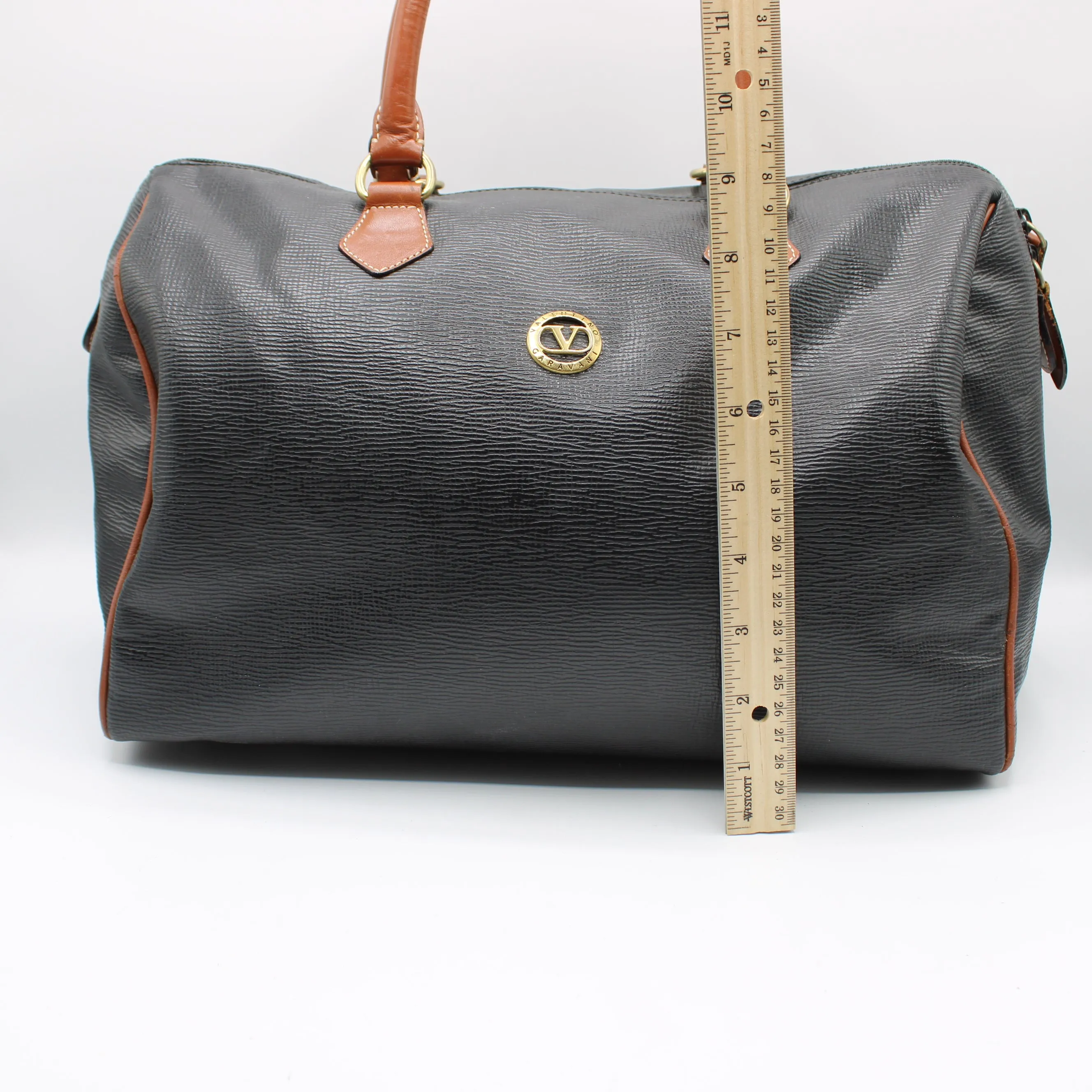 Valentino Garavani Black and Brown Leather Boston Bag
