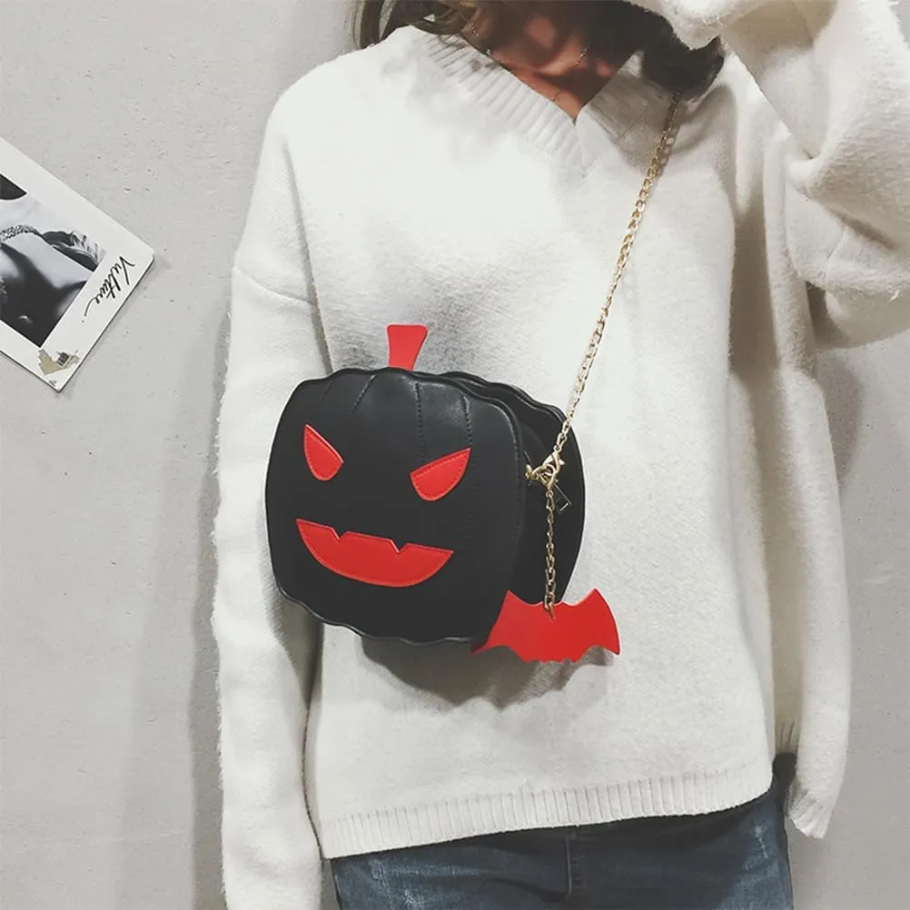 VALICLUD Halloween Pumpkin Crossbody Bag Casual Little Devil Shoulder Bag Messenger Bag Handbag for Girls Student Ladies (Black)