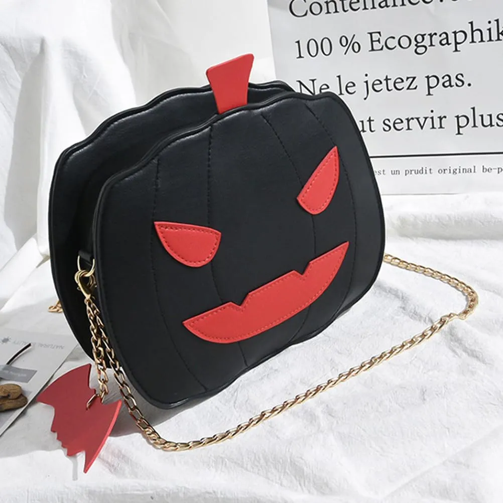 VALICLUD Halloween Pumpkin Crossbody Bag Casual Little Devil Shoulder Bag Messenger Bag Handbag for Girls Student Ladies (Black)