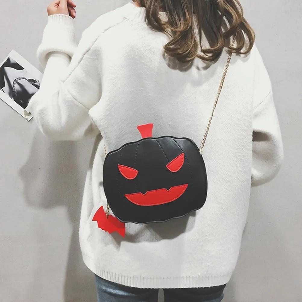 VALICLUD Halloween Pumpkin Crossbody Bag Casual Little Devil Shoulder Bag Messenger Bag Handbag for Girls Student Ladies (Black)