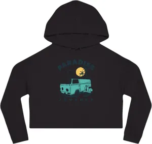 Van Print Paradise Journey Cropped Hoodie, Streetwear Sweatshirt, For Women's.