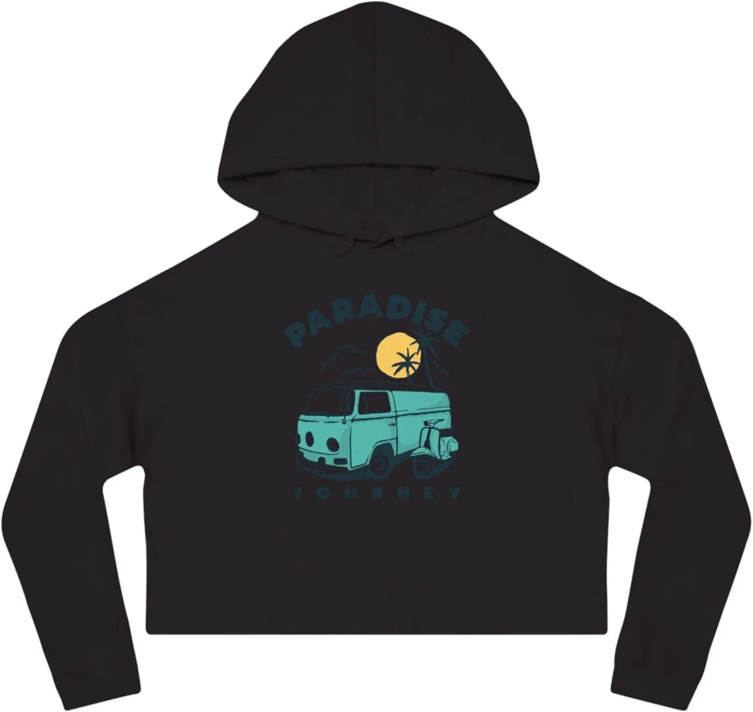 Van Print Paradise Journey Cropped Hoodie, Streetwear Sweatshirt, For Women's.