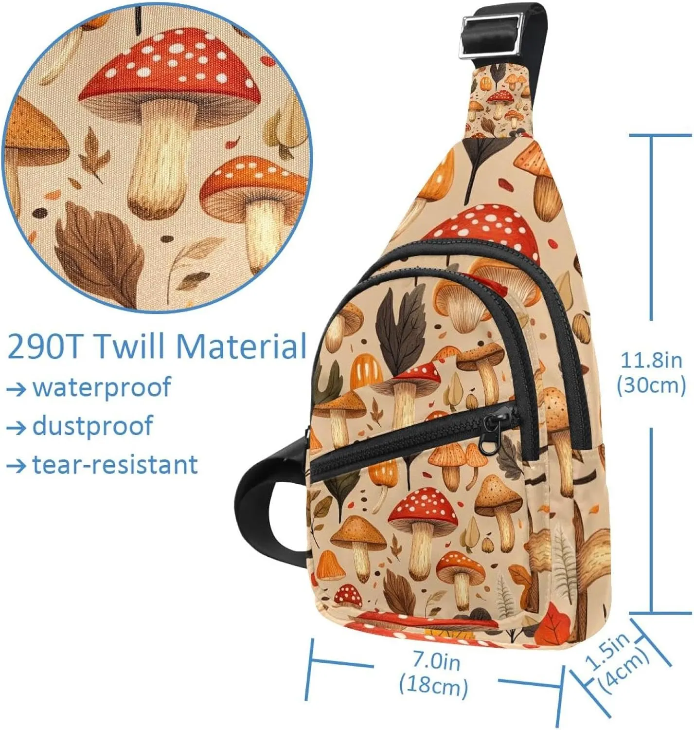 various mushroom Crossbody Sling Backpack Sling Bag Travel Hiking Chest Bag Daypack