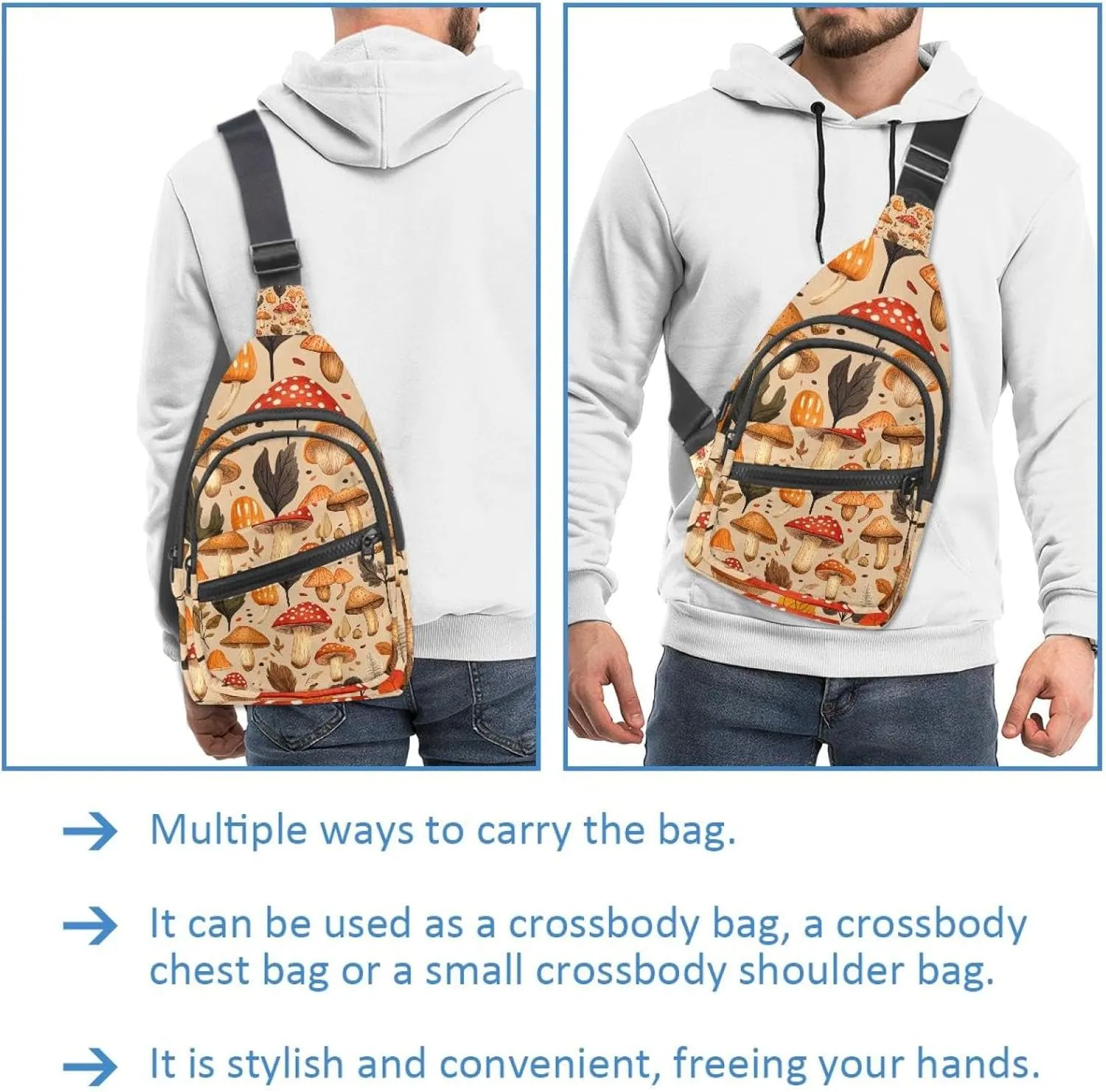 various mushroom Crossbody Sling Backpack Sling Bag Travel Hiking Chest Bag Daypack