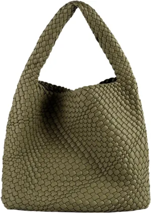 Vegan Leather Hand Woven Tote Handbag Shoulder Bag and Woven Purses Large Shopper Bag for Women