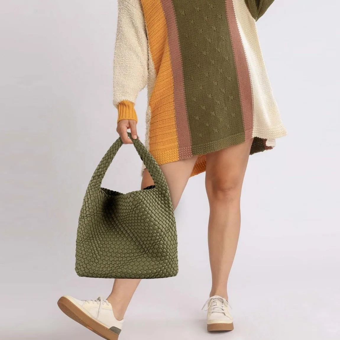 Vegan Leather Hand Woven Tote Handbag Shoulder Bag and Woven Purses Large Shopper Bag for Women