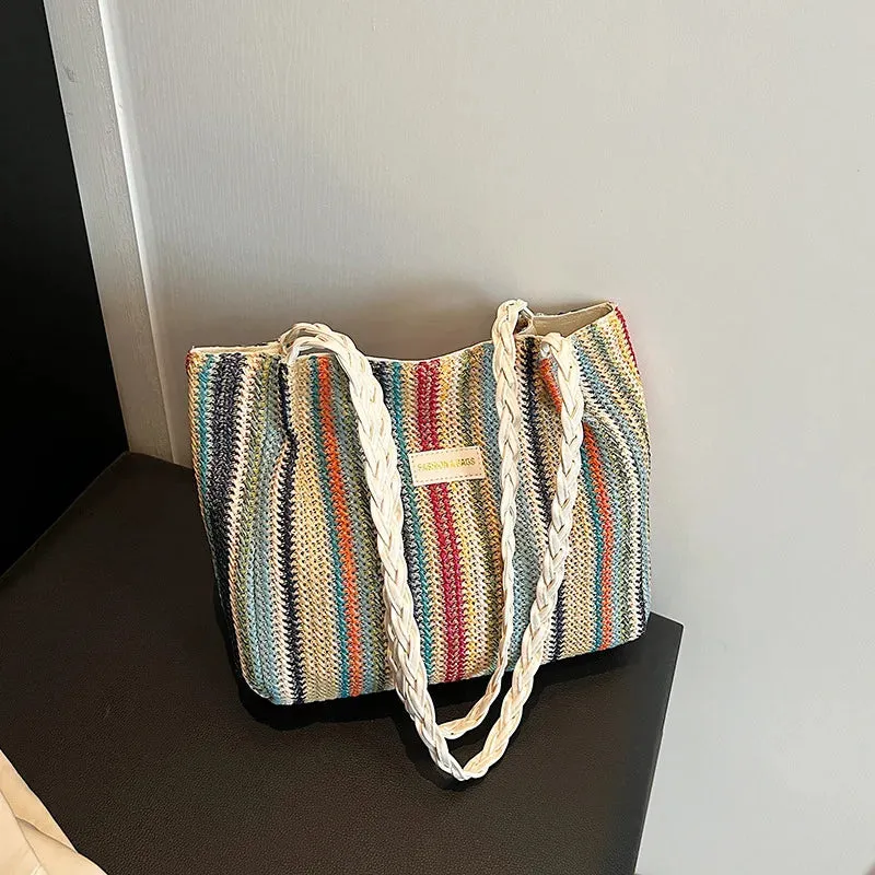 Veloria™ Retro Woven Striped Tote Bag