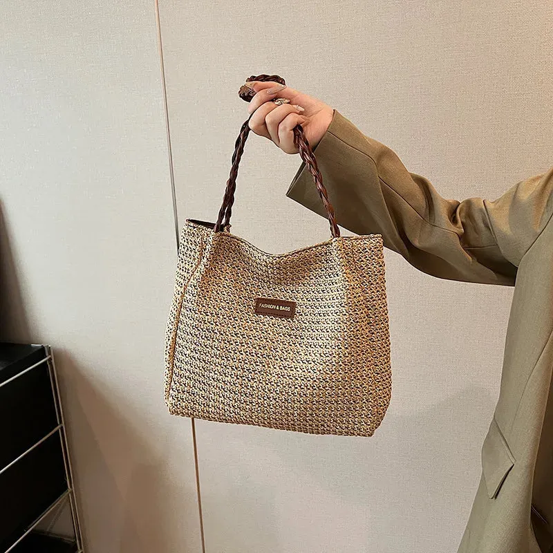 Veloria™ Retro Woven Striped Tote Bag