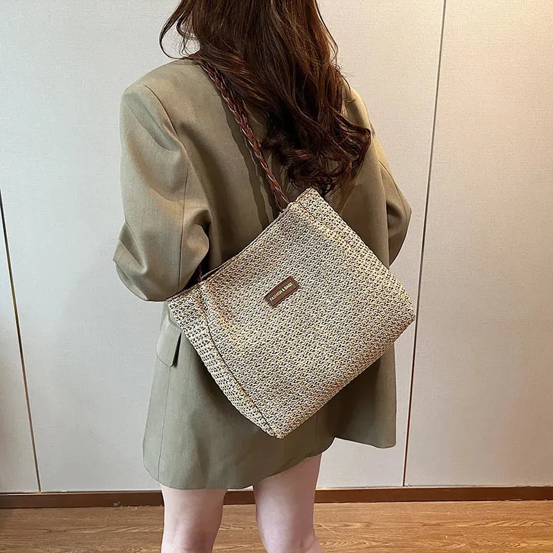 Veloria™ Retro Woven Striped Tote Bag
