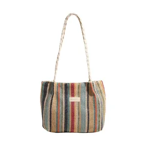 Veloria™ Retro Woven Striped Tote Bag