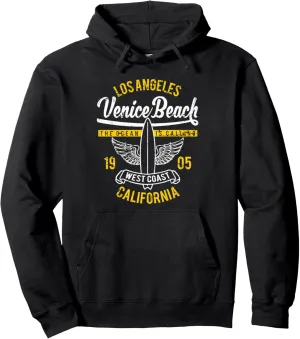 Venice Beach California Retro Vintage Surf Distressed Design Pullover Hoodie