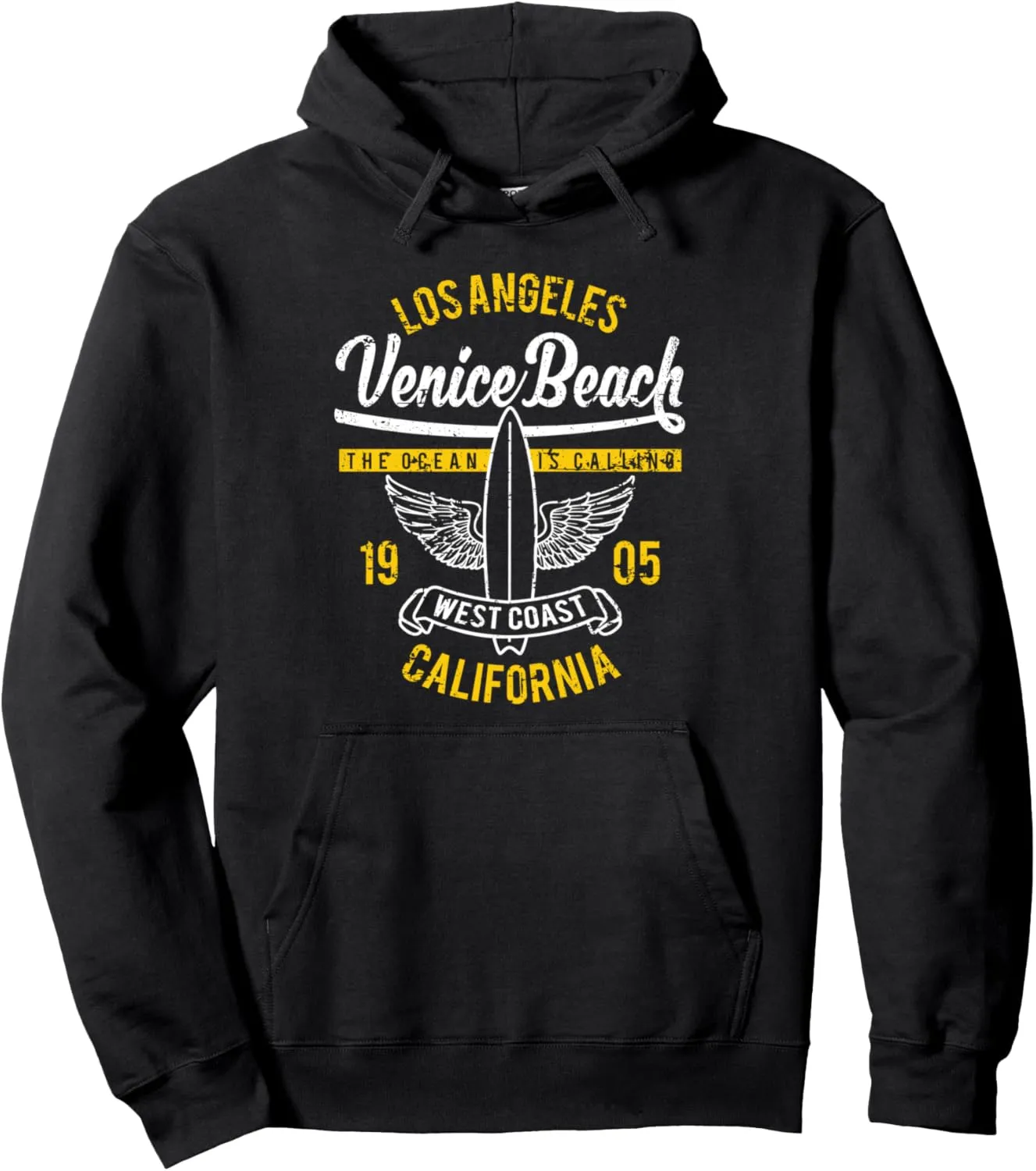 Venice Beach California Retro Vintage Surf Distressed Design Pullover Hoodie