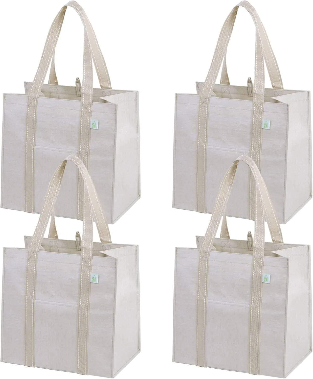 VENO 4 Pack Reusable Grocery Bags w/ Hard Bottom, Heavy-Duty Shopping Bags for Shopping Cart (Beige, 4 Pack)