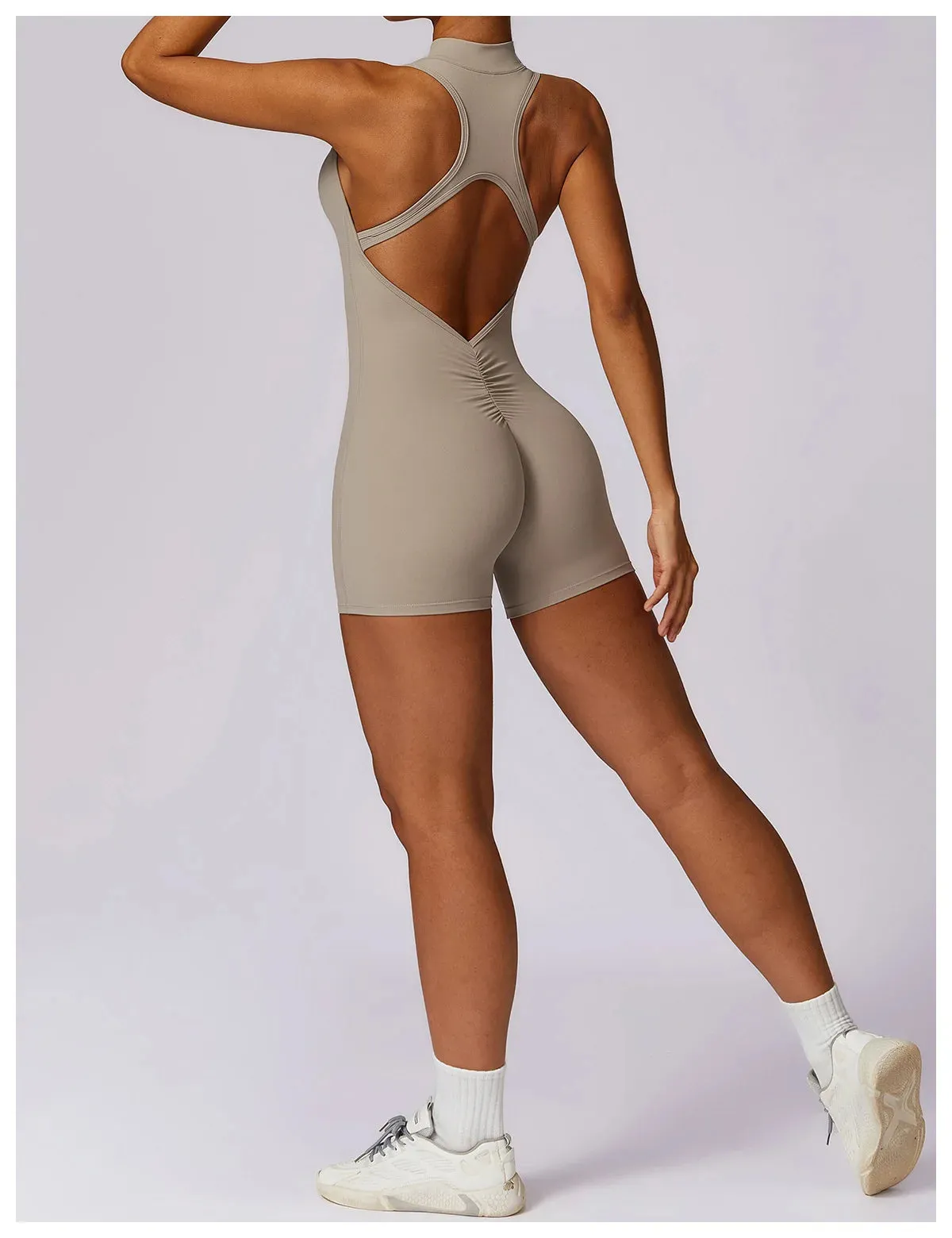 Veronica - V Back Scrunch Butt Jumpsuit Sportswear - Black, Brown