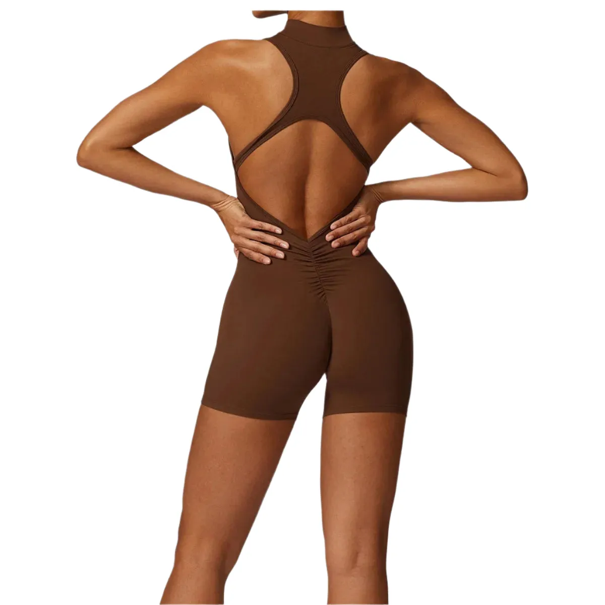 Veronica - V Back Scrunch Butt Jumpsuit Sportswear - Black, Brown