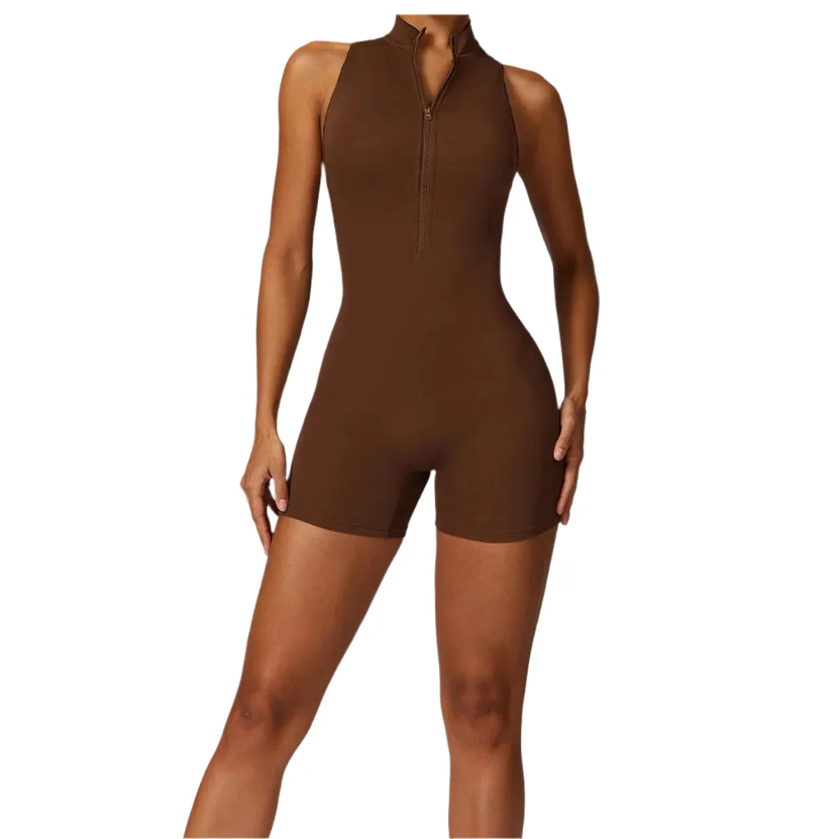 Veronica - V Back Scrunch Butt Jumpsuit Sportswear - Black, Brown