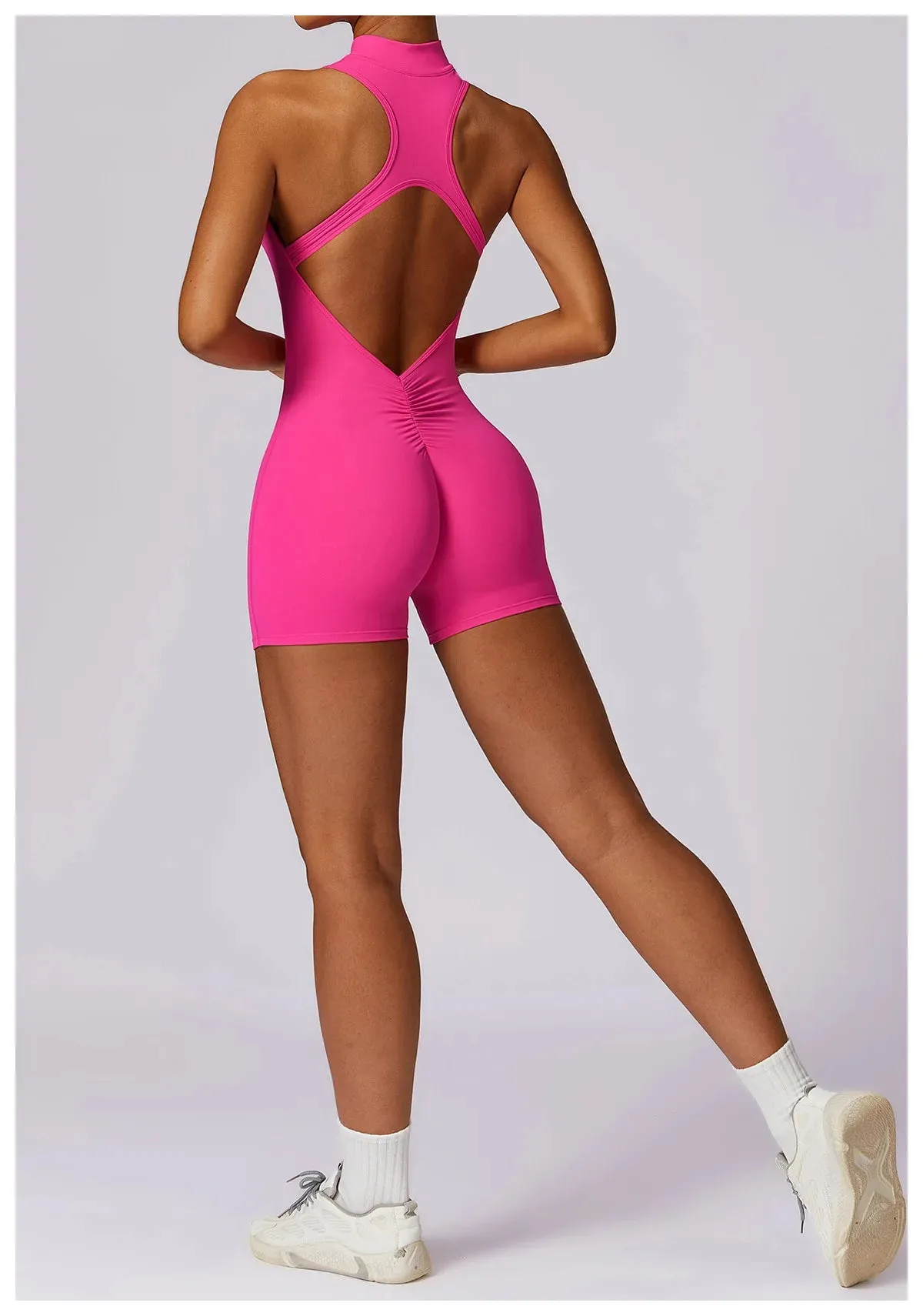 Veronica - V Back Scrunch Butt Jumpsuit Sportswear - Black, Brown