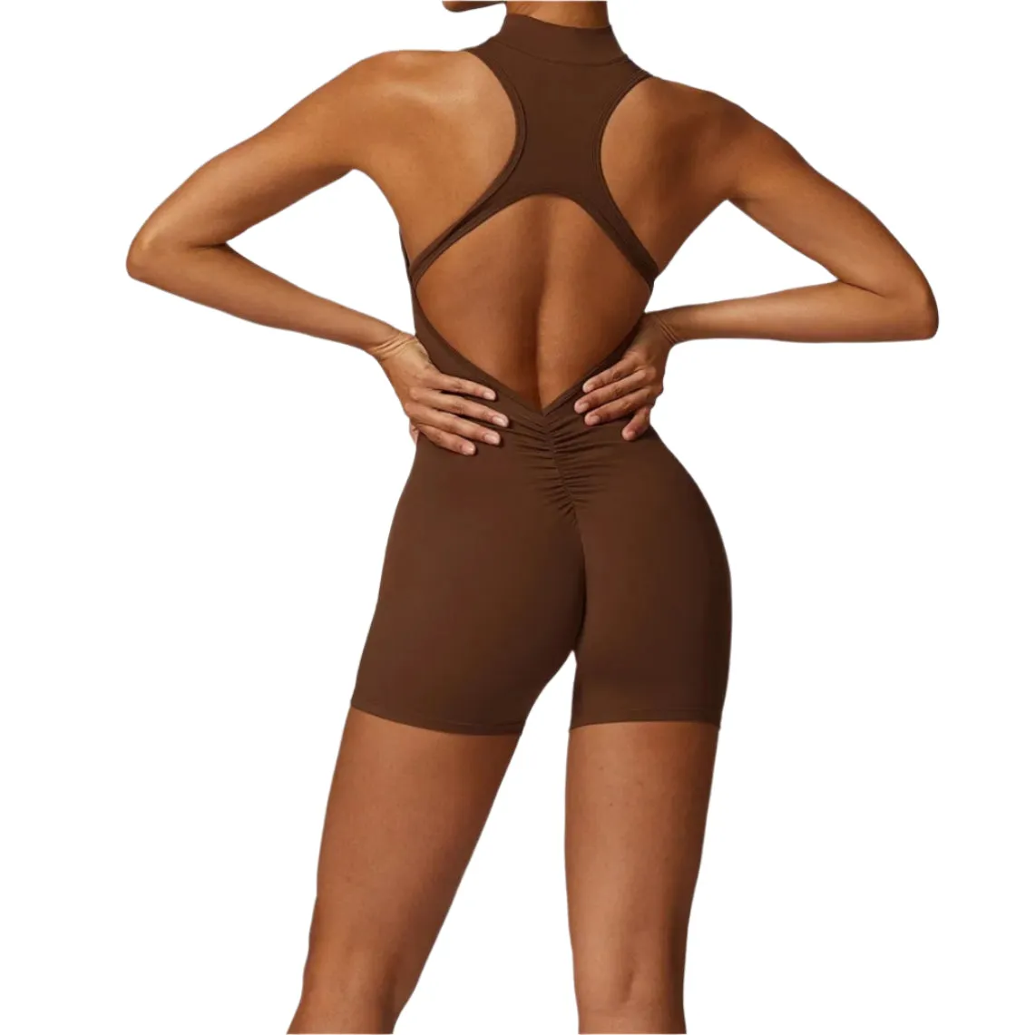 Veronica - V Back Scrunch Butt Jumpsuit Sportswear - Pink, Latte, Grey