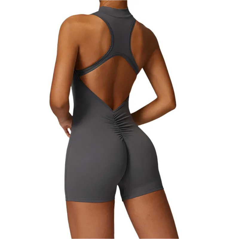 Veronica - V Back Scrunch Butt Jumpsuit Sportswear - Pink, Latte, Grey