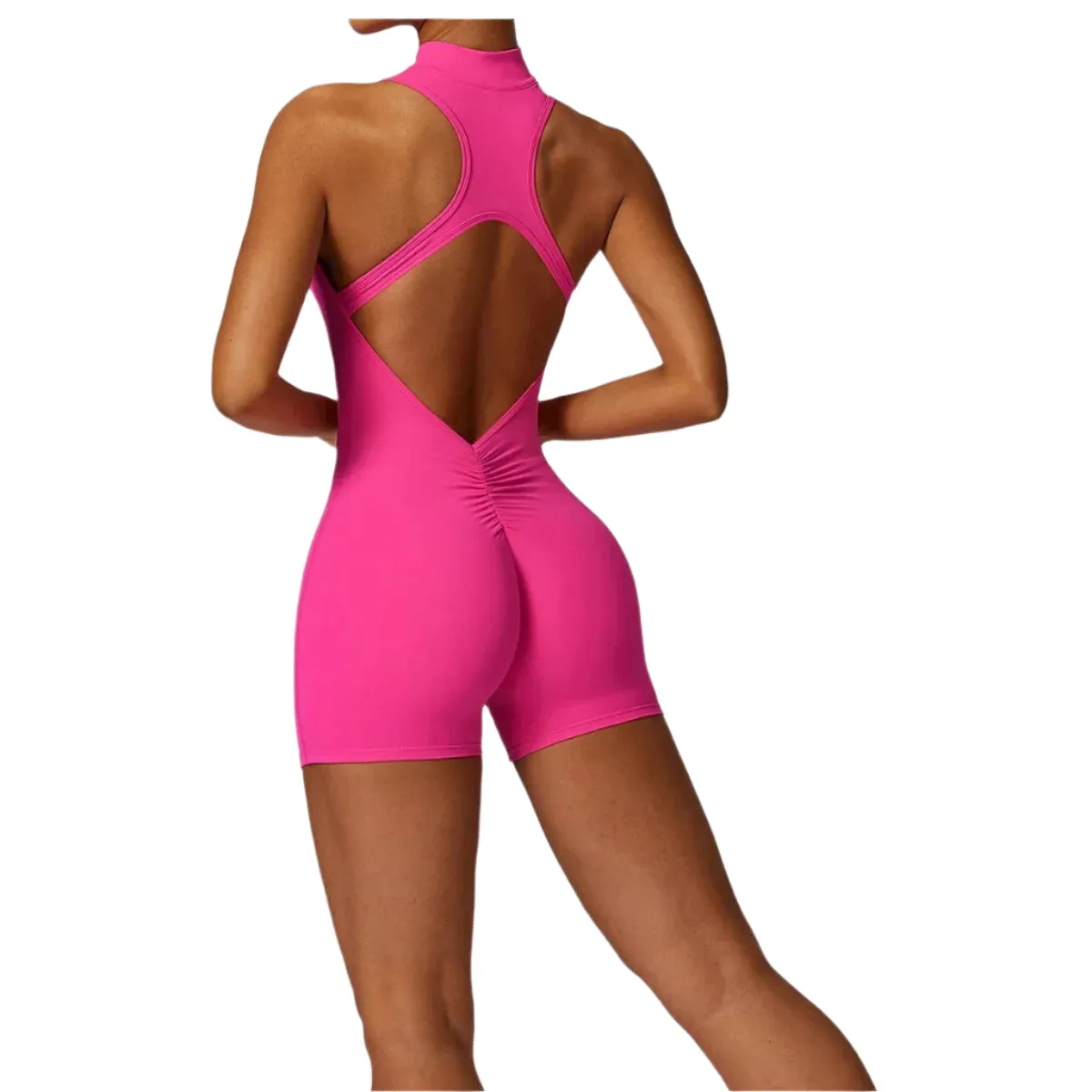 Veronica - V Back Scrunch Butt Jumpsuit Sportswear - Pink, Latte, Grey