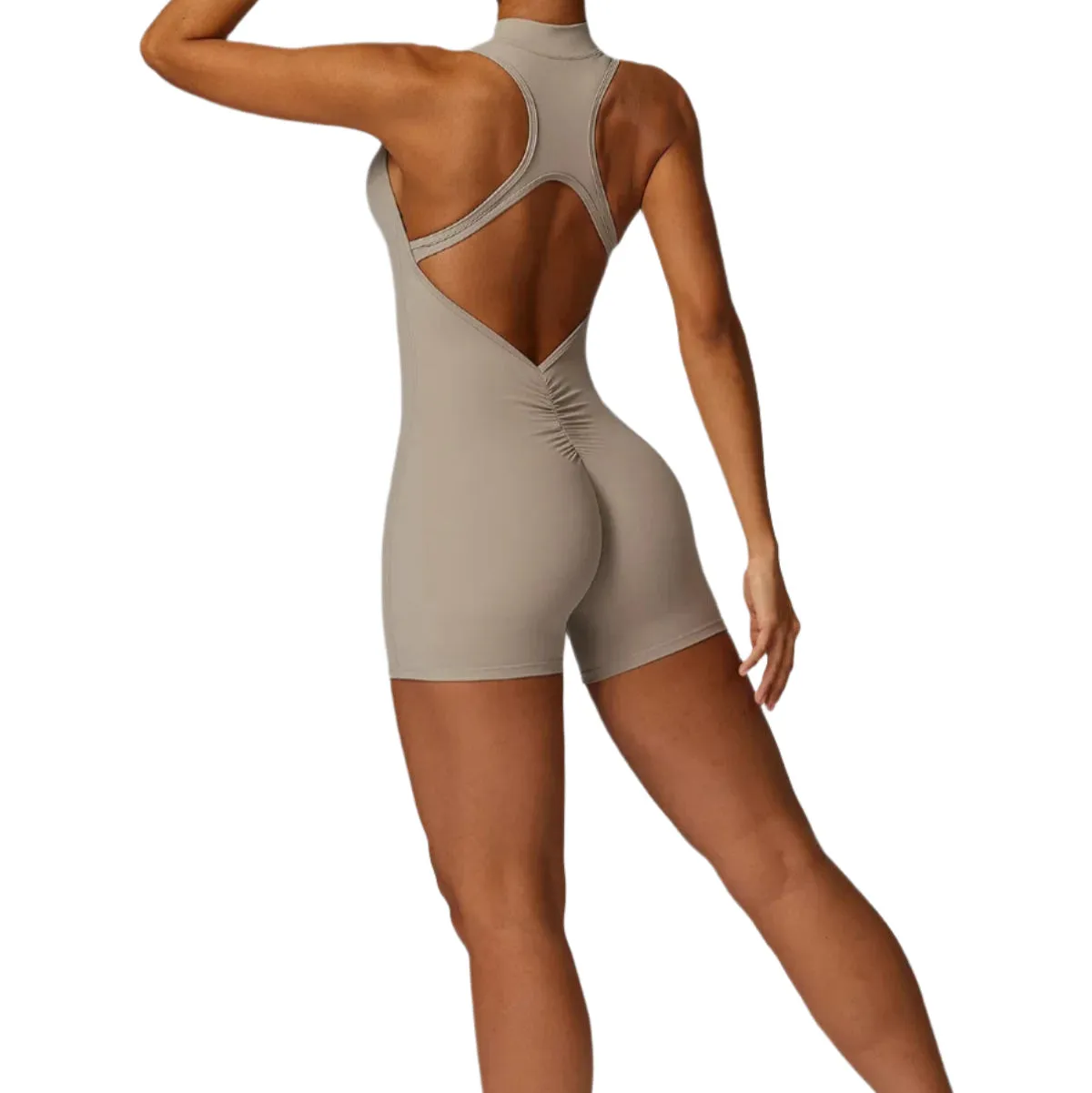 Veronica - V Back Scrunch Butt Jumpsuit Sportswear - Pink, Latte, Grey