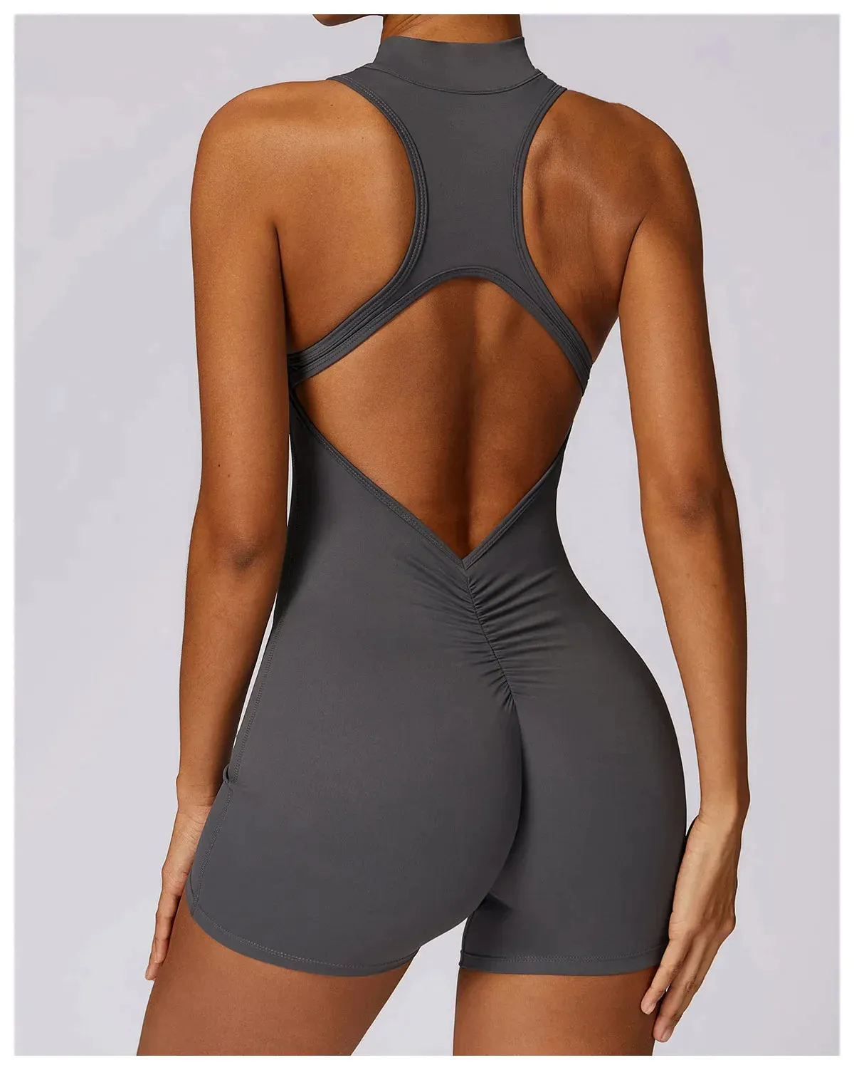 Veronica - V Back Scrunch Butt Jumpsuit Sportswear - Pink, Latte, Grey