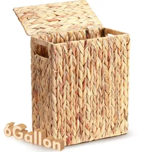 Vesici 6 Gallon Wicker Waste Basket with Lid Wicker Trash Can with Built-in Handles Handwoven Garbage Can for Bedroom, Bathroom, Kitchen, and Office