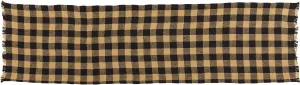 VHC Brands Burlap Black Check Runner Fringed 13x48 Country Rustic Kitchen Tabletop Design, Black and Tan