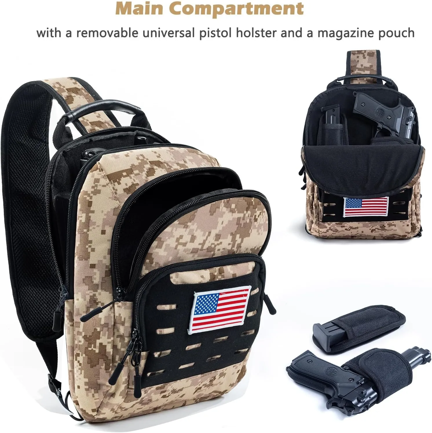 VIGERARI Tactical Sling Bag for Men, Concealed Carry Bag for Men, Women Gun Bag, Tactical Sling Backpack for Handguns