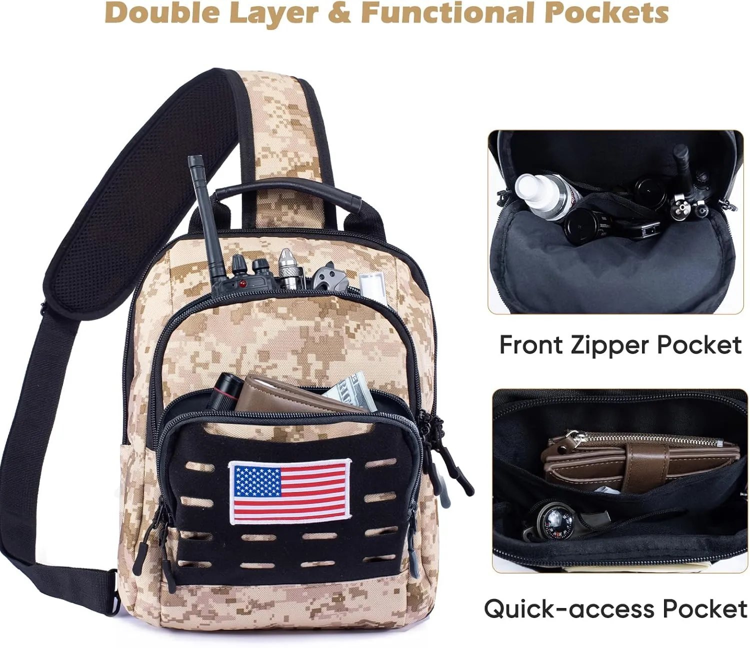 VIGERARI Tactical Sling Bag for Men, Concealed Carry Bag for Men, Women Gun Bag, Tactical Sling Backpack for Handguns