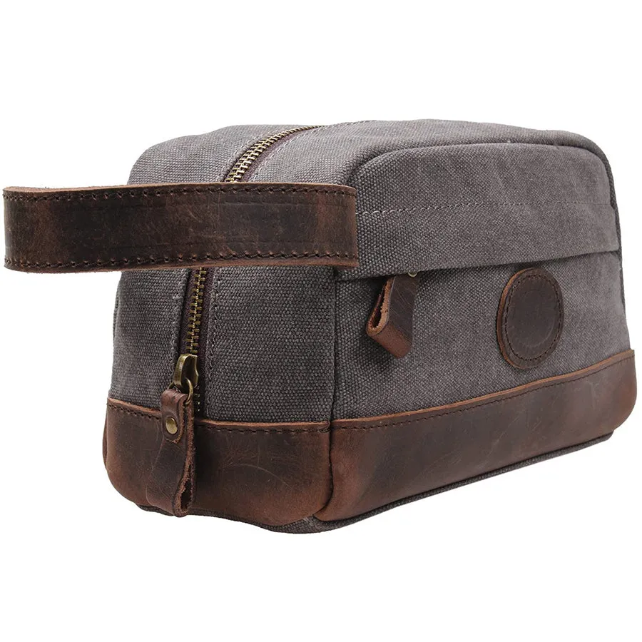 Vintage Canvas Zipper Dopp Kit with Leather Accents