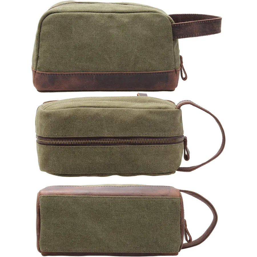 Vintage Canvas Zipper Dopp Kit with Leather Accents