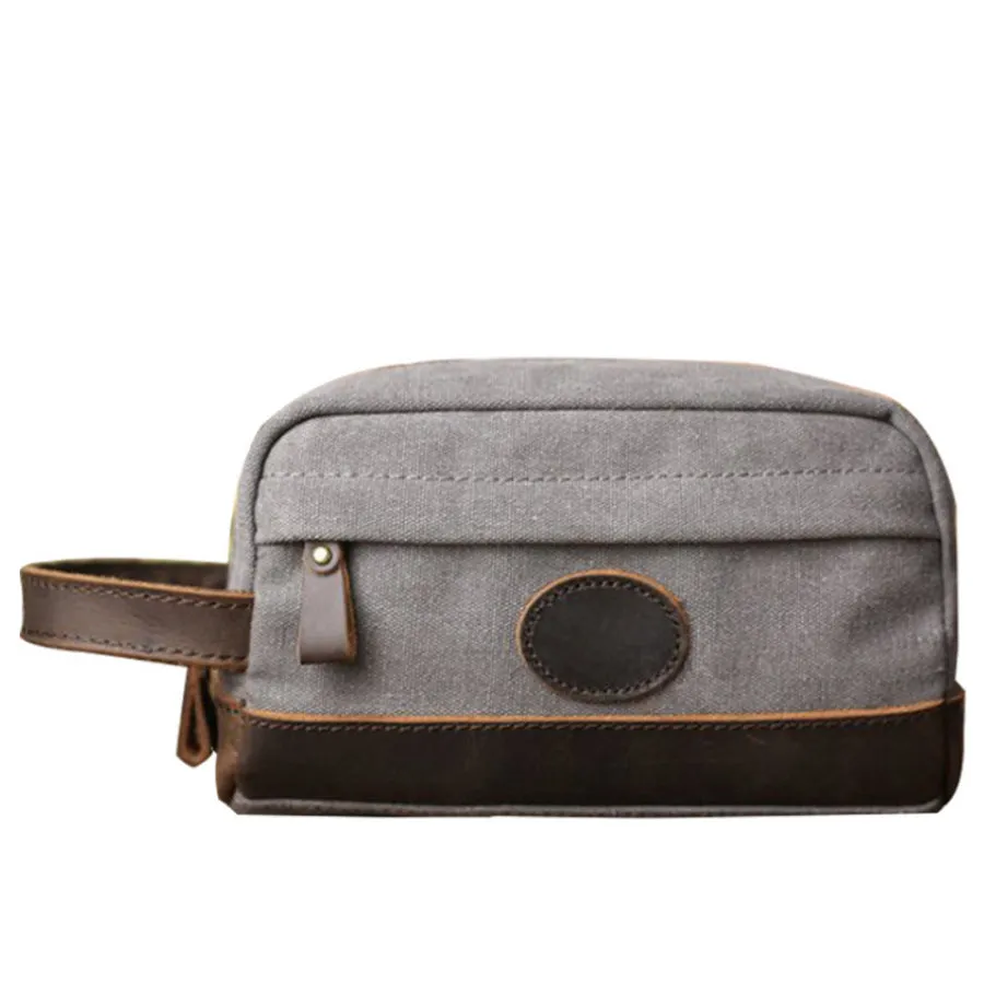 Vintage Canvas Zipper Dopp Kit with Leather Accents